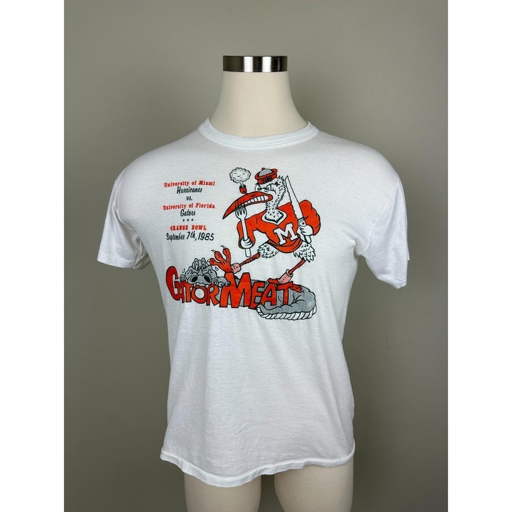 VTG 1985 Miami Hurricanes Gator Meat T Shirt Russell‎ Athletic USA Mens L Rare